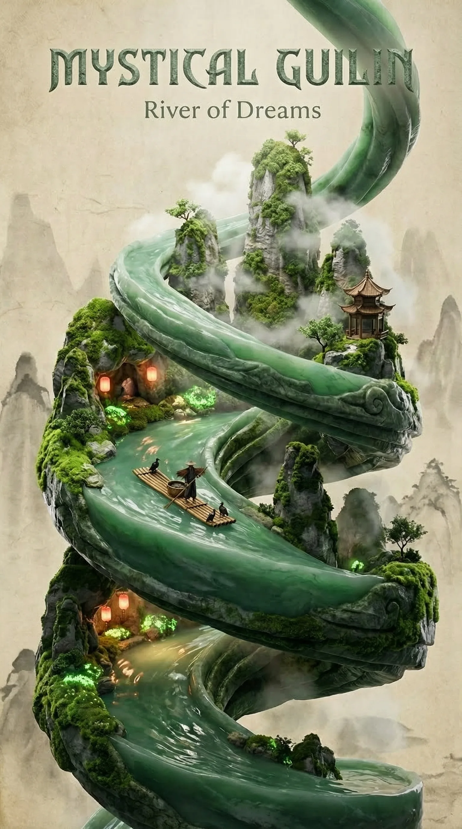 AI-generated vertical image themed around Guilin, China